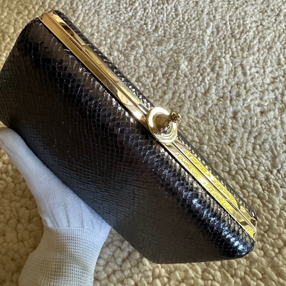 100% auth VIVIENNE WESTWOOD Verona Black Reptile Leather Box Clutch Bag - Picture 9 of 14